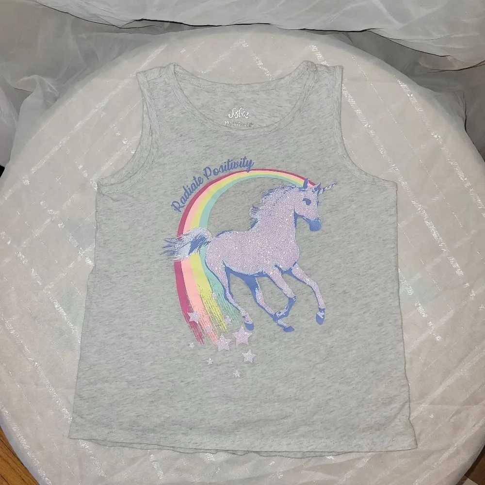 Justice girls 12 unicorn gray tank